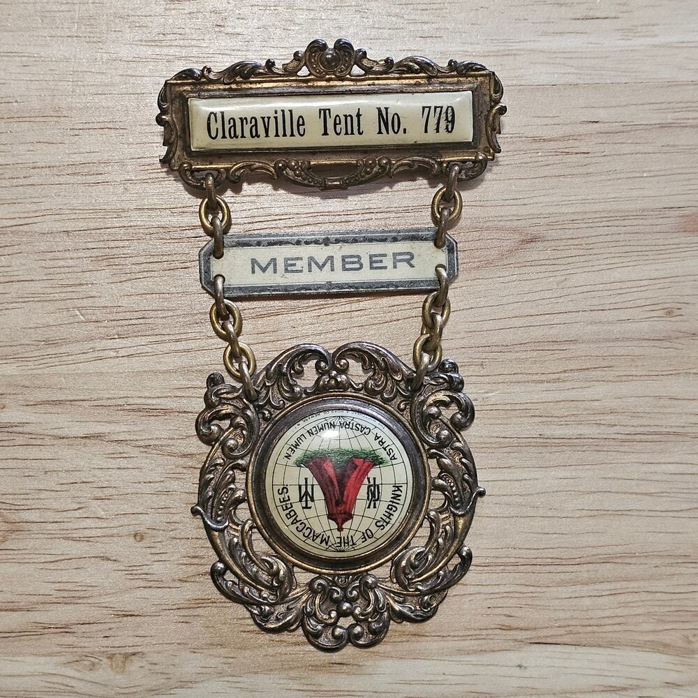 Vintage Fraternal Pin Badge Knights of the Maccabee Claraville Tent 779
